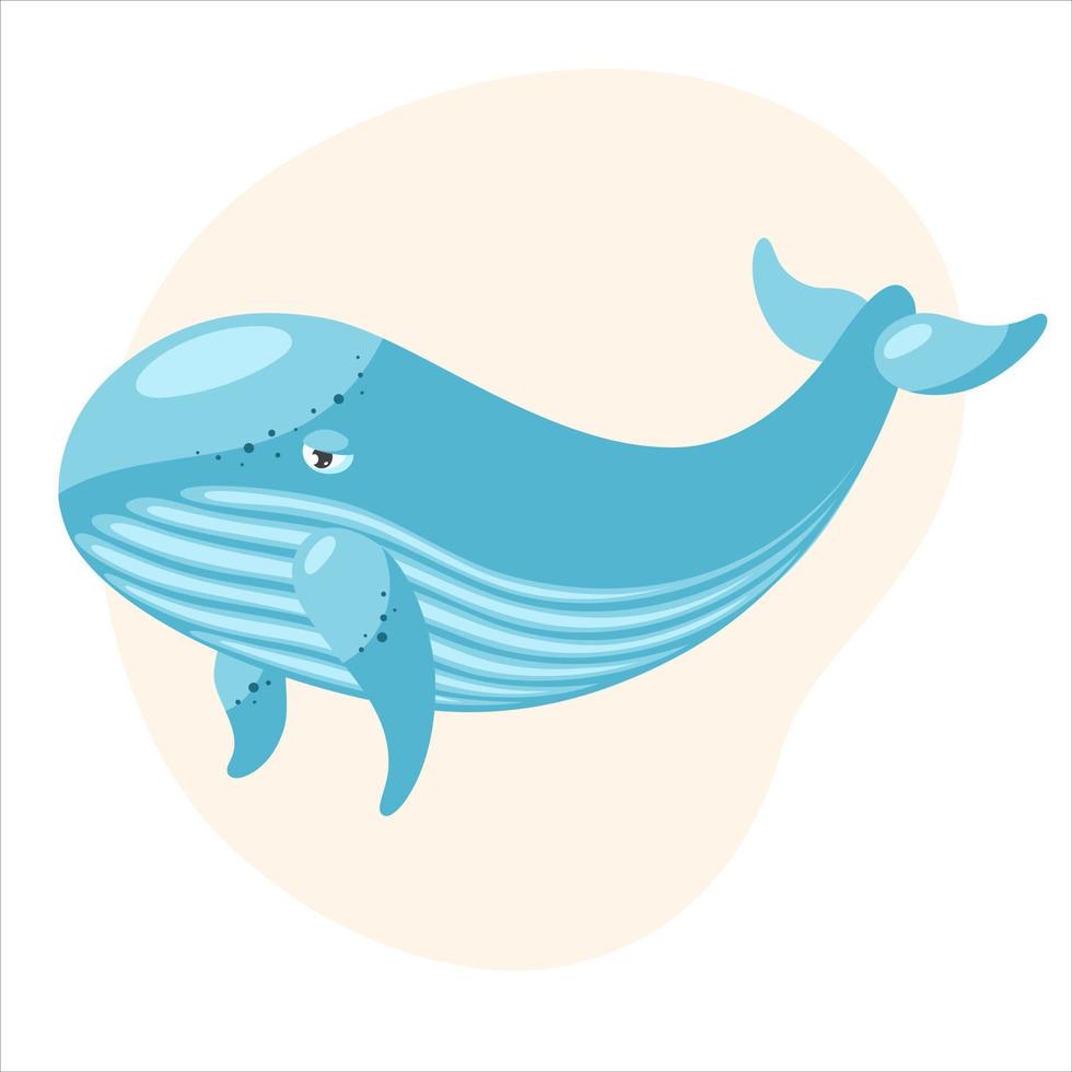 encantadora baleia azul em um fundo bege. ilustração em vetor plana dos desenhos animados.