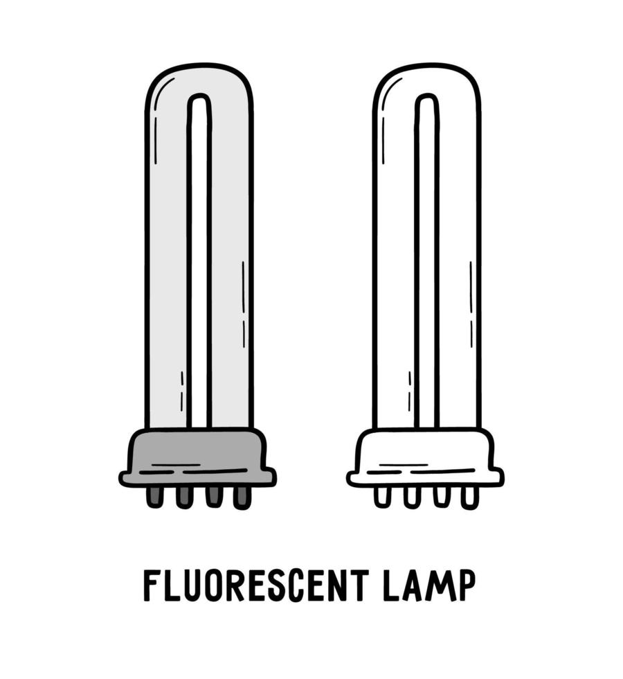 lâmpada fluorescente, ícone de lâmpada de tubo de economia de energia no estilo doodle linear vetor