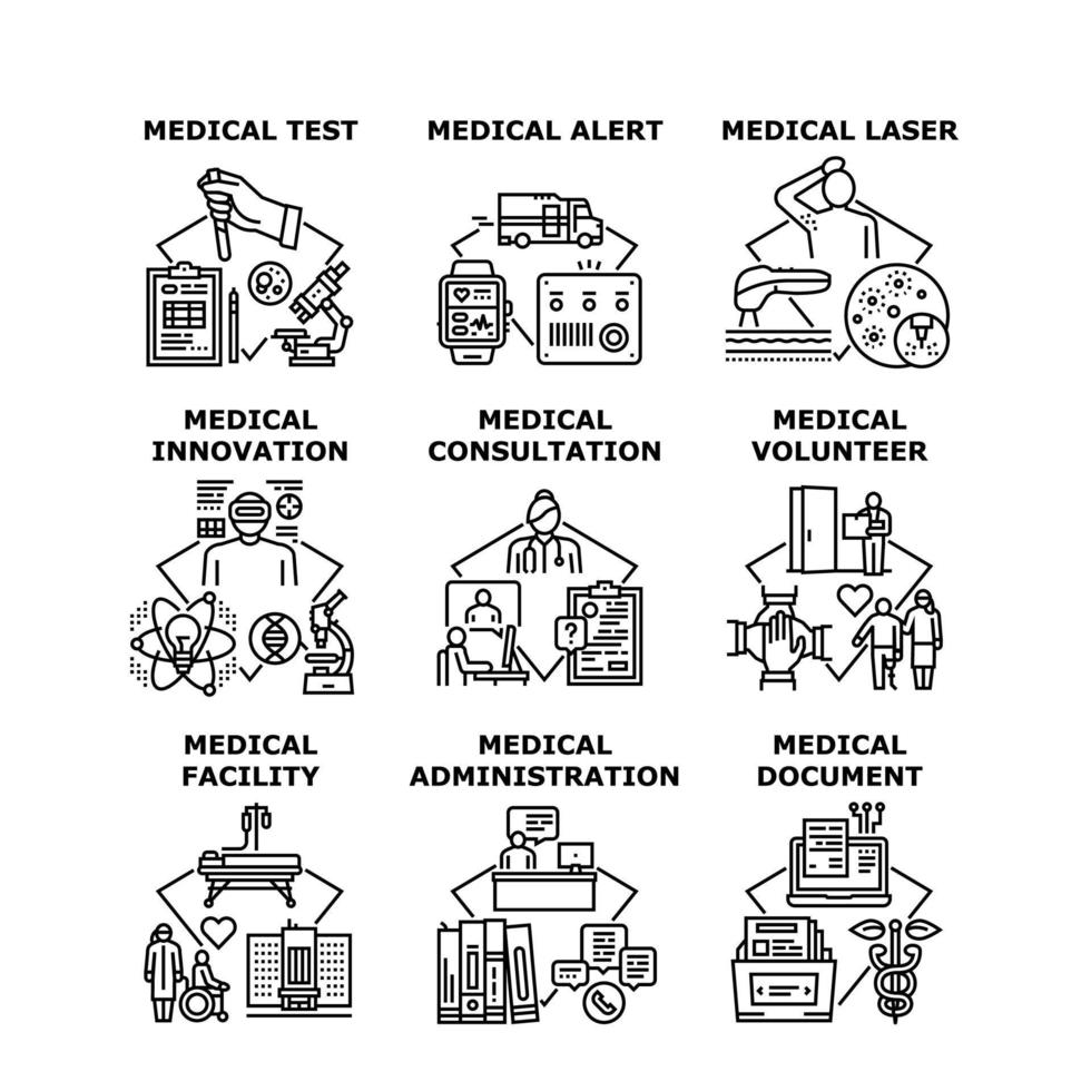 voluntários médicos definir ilustrações vetoriais de ícones vetor