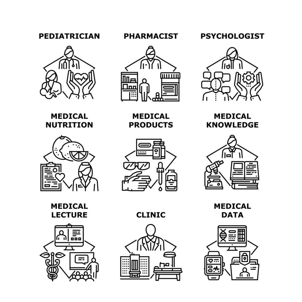 conhecimento médico conjunto de ilustrações vetoriais de ícones vetor