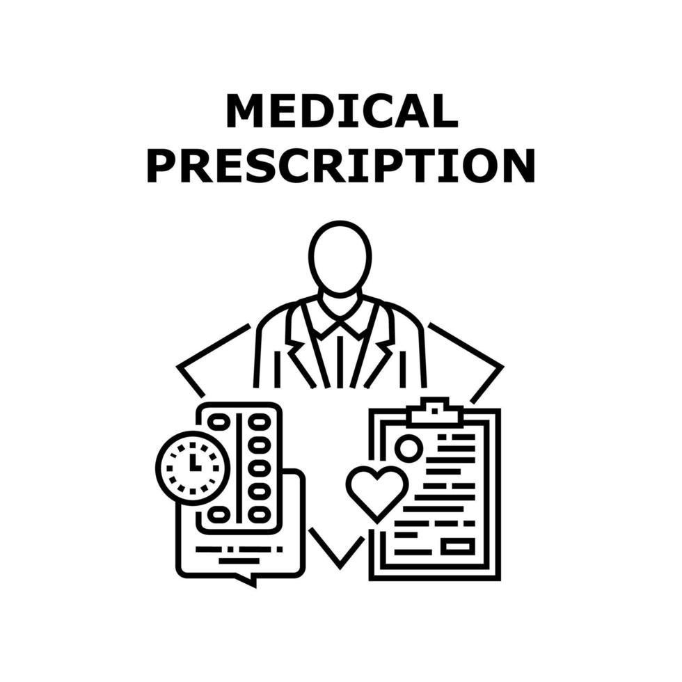 ilustração em preto do conceito de prescrição médica vetor