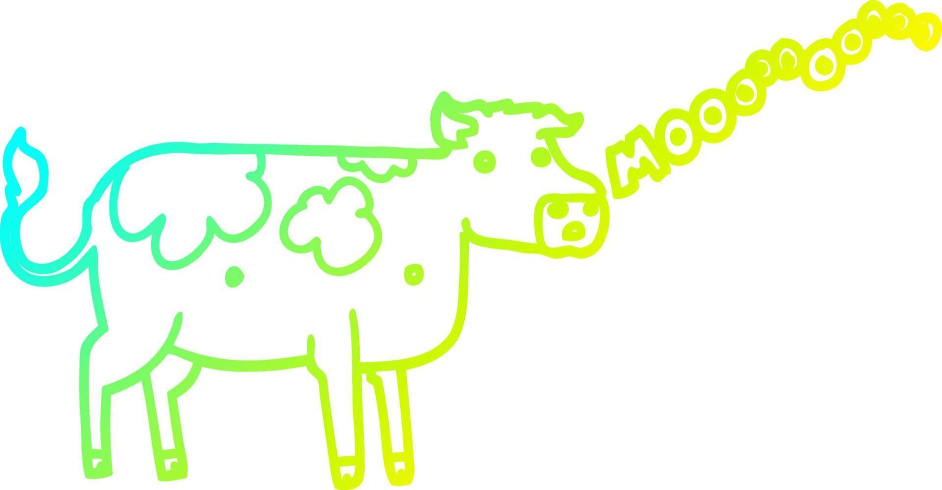 vaca de desenho animado de desenho de linha de gradiente frio vetor