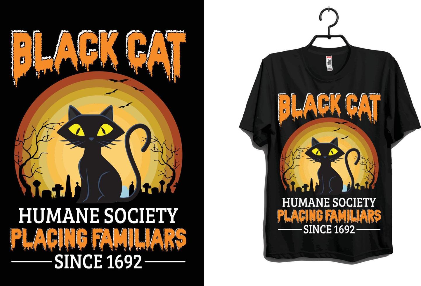 design de camiseta de halloween de gato preto vetor