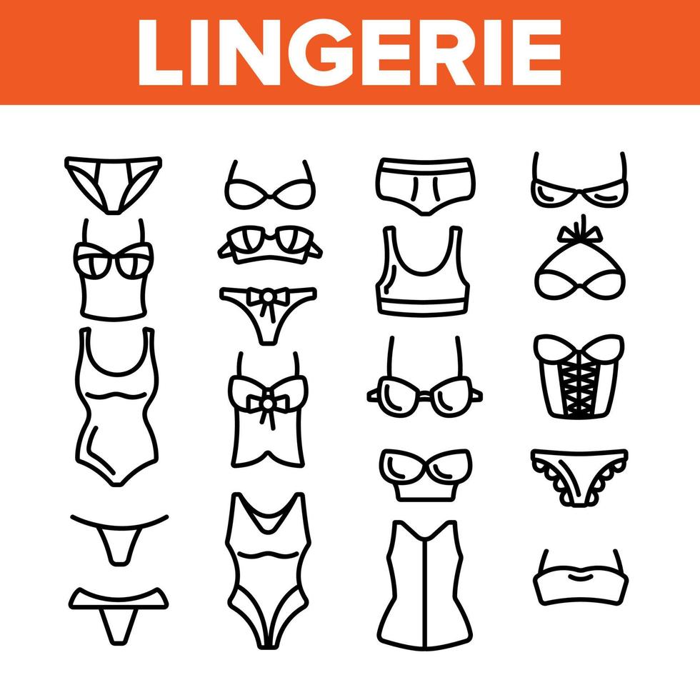 conjunto de ícones de vetor linear de itens de acessórios de lingerie