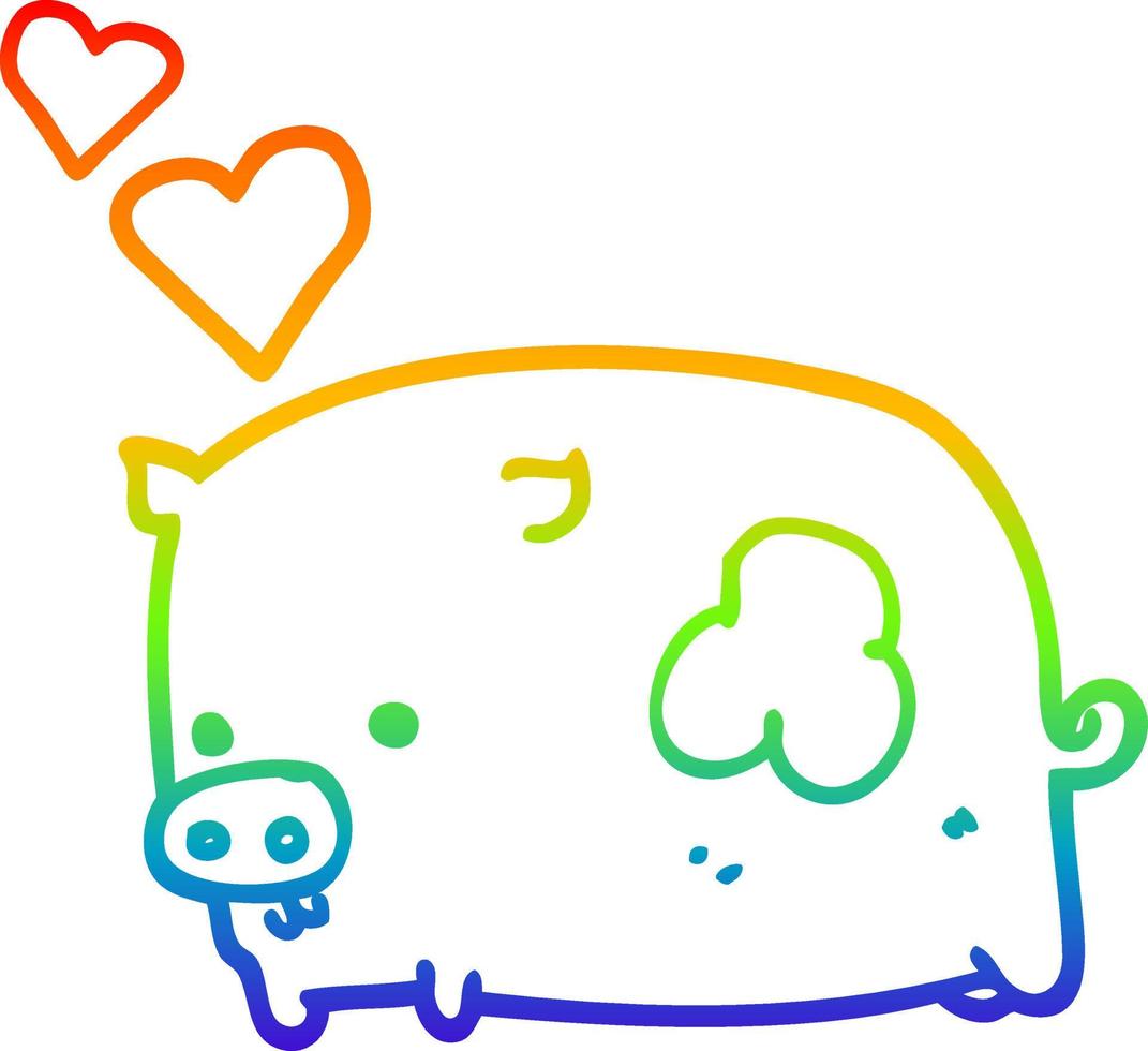 desenho de linha de gradiente de arco-íris desenho de porco apaixonado vetor