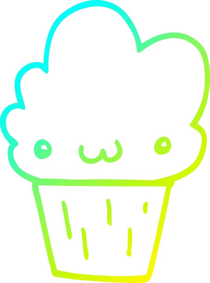 cupcake de desenho de desenho de linha de gradiente frio com rosto vetor