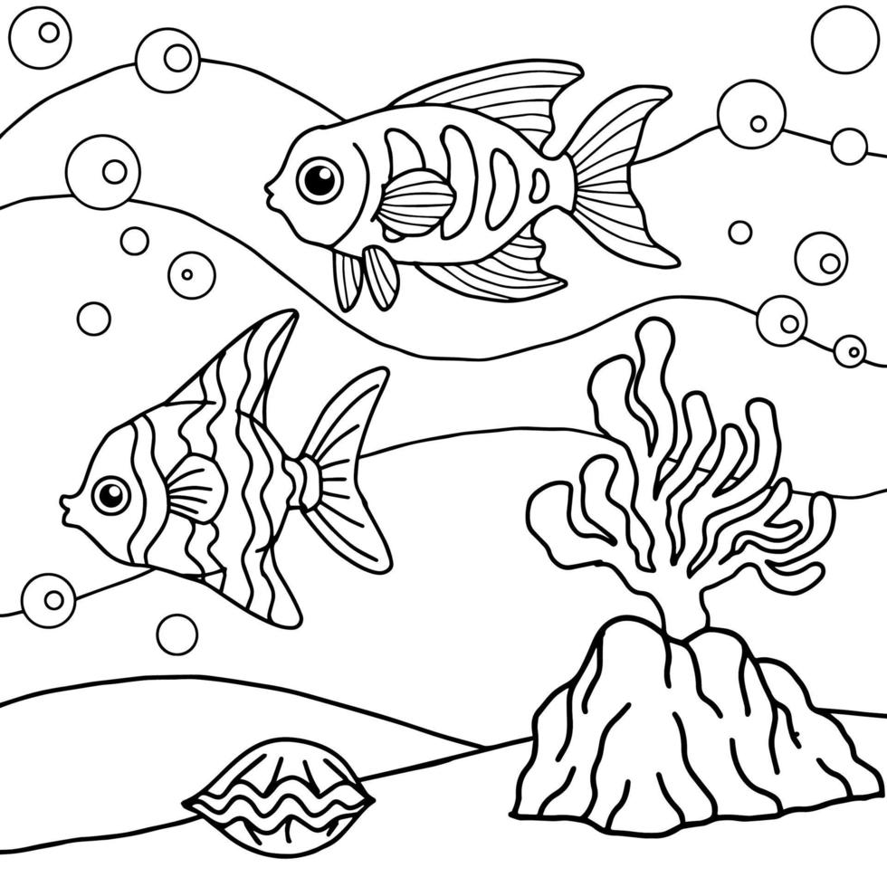 desenho vetorial para colorir para peixe infantil debaixo d'água vetor