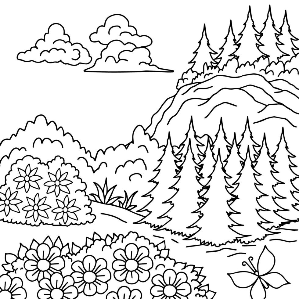 desenho vetor página para colorir paisagem natureza