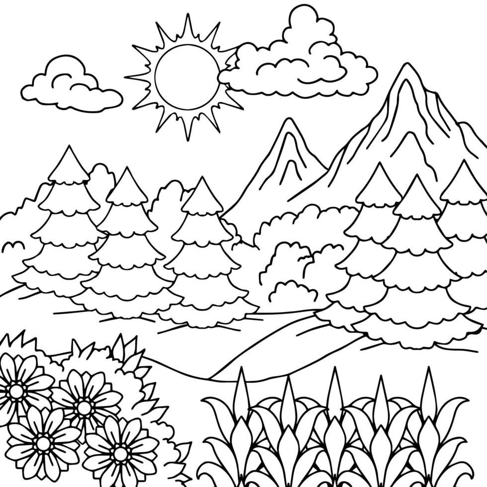 desenho vetor página para colorir paisagem natureza