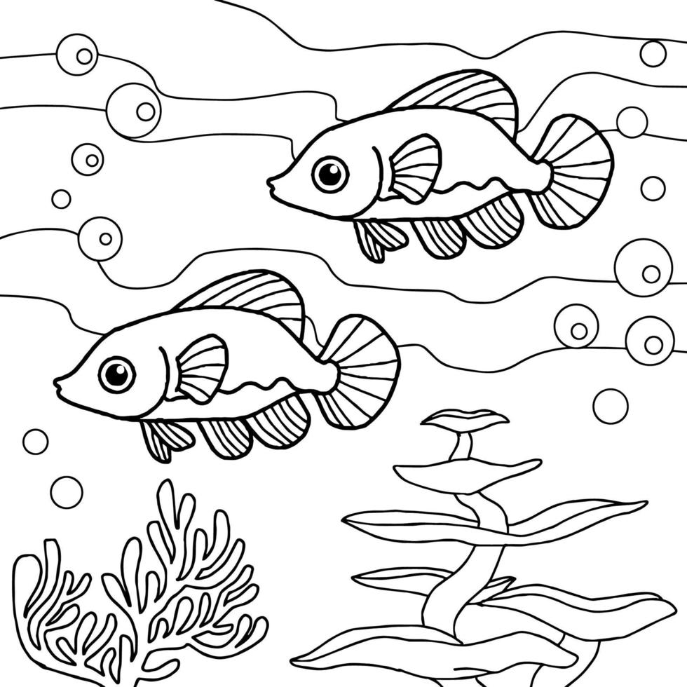 desenho vetorial para colorir para peixe infantil debaixo d'água vetor