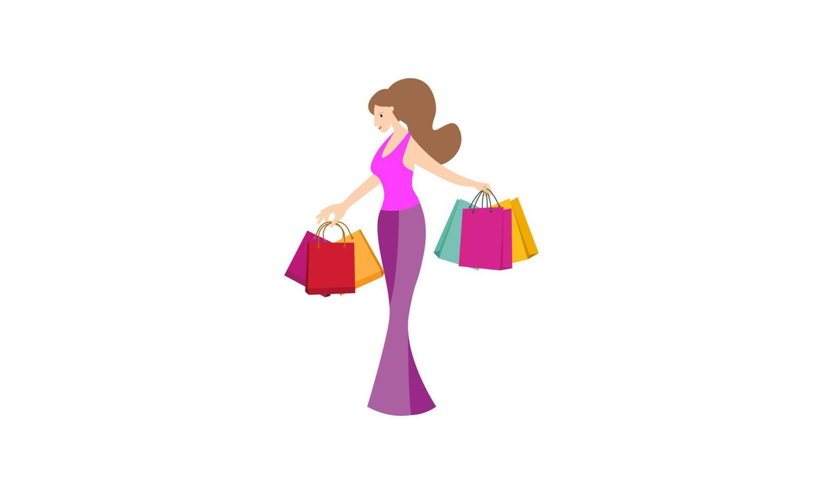 mulher de compras segurando o vetor de logotipo de ilustração de sacos