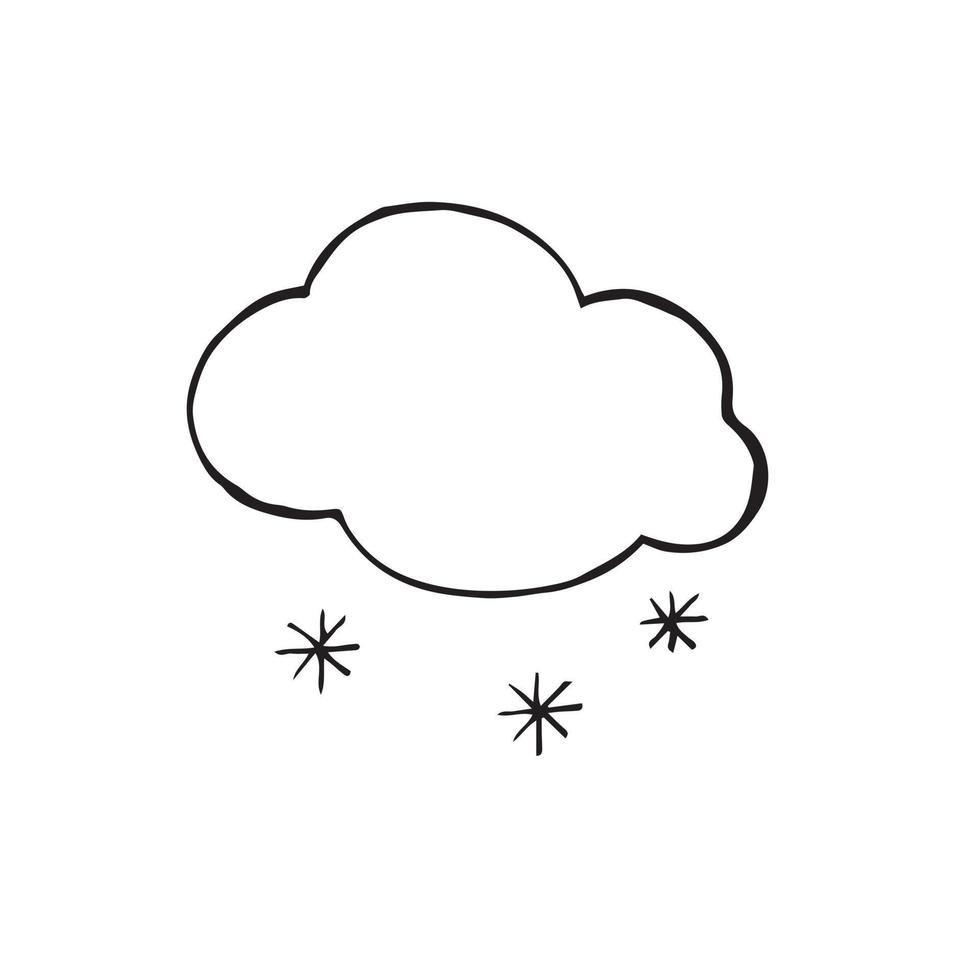 estoque ilustração vetorial desenho em estilo doodle. nuvem com neve. ilustração de clima fofo vetor