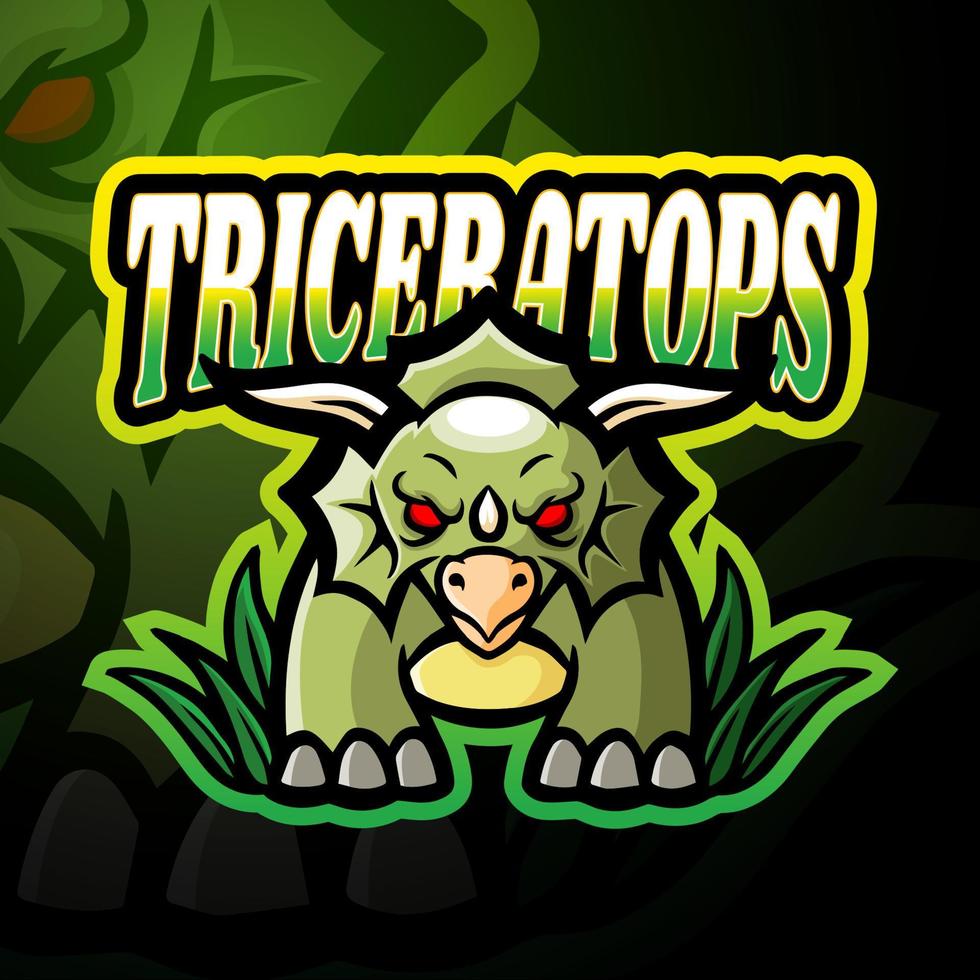 design de mascote de logotipo triceratops esport vetor