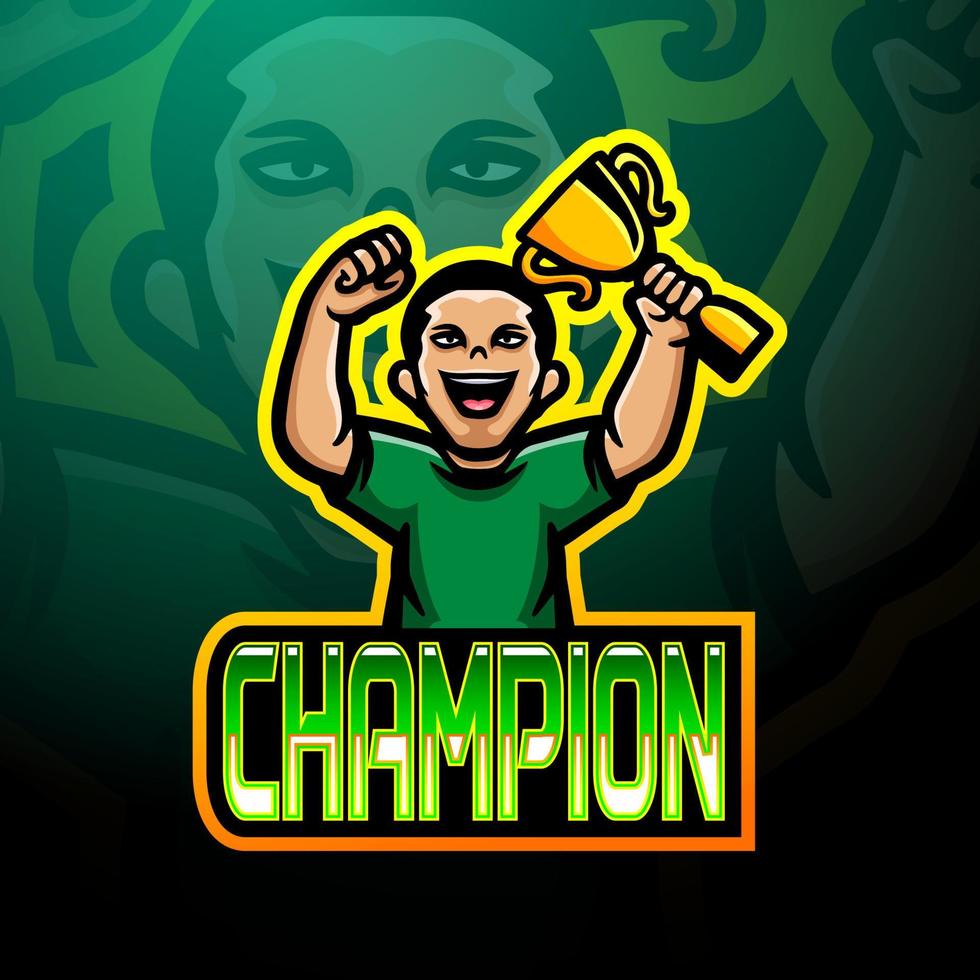 design de mascote de logotipo de esport campeão vetor