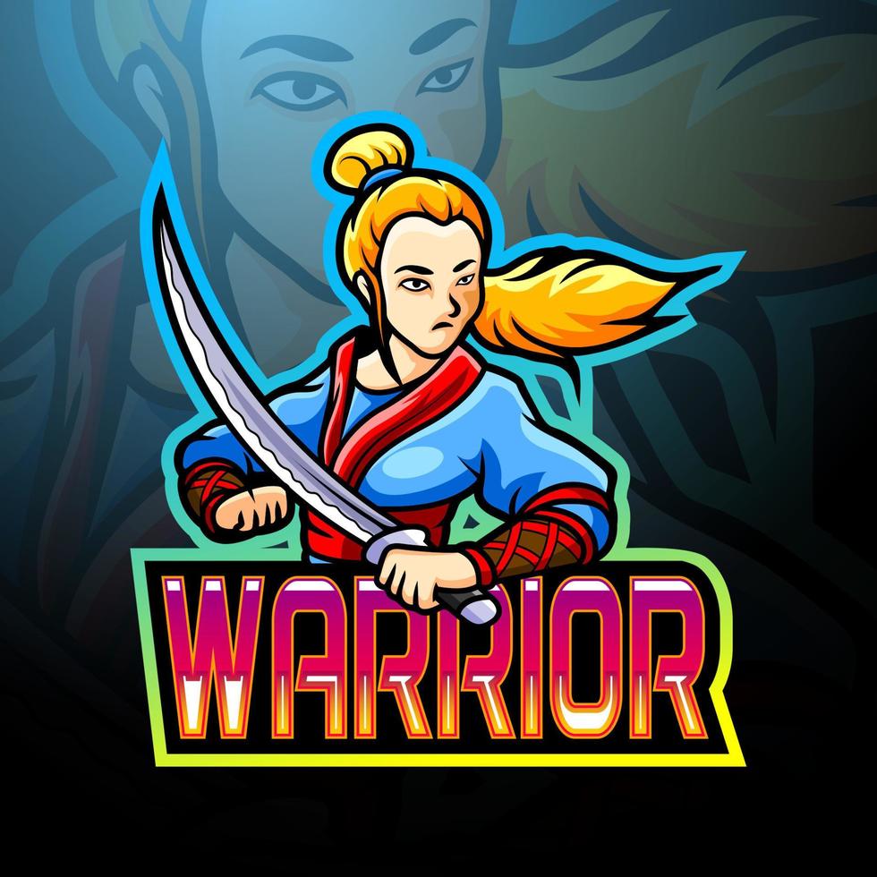 design de mascote de logotipo de esporte de garota guerreira vetor