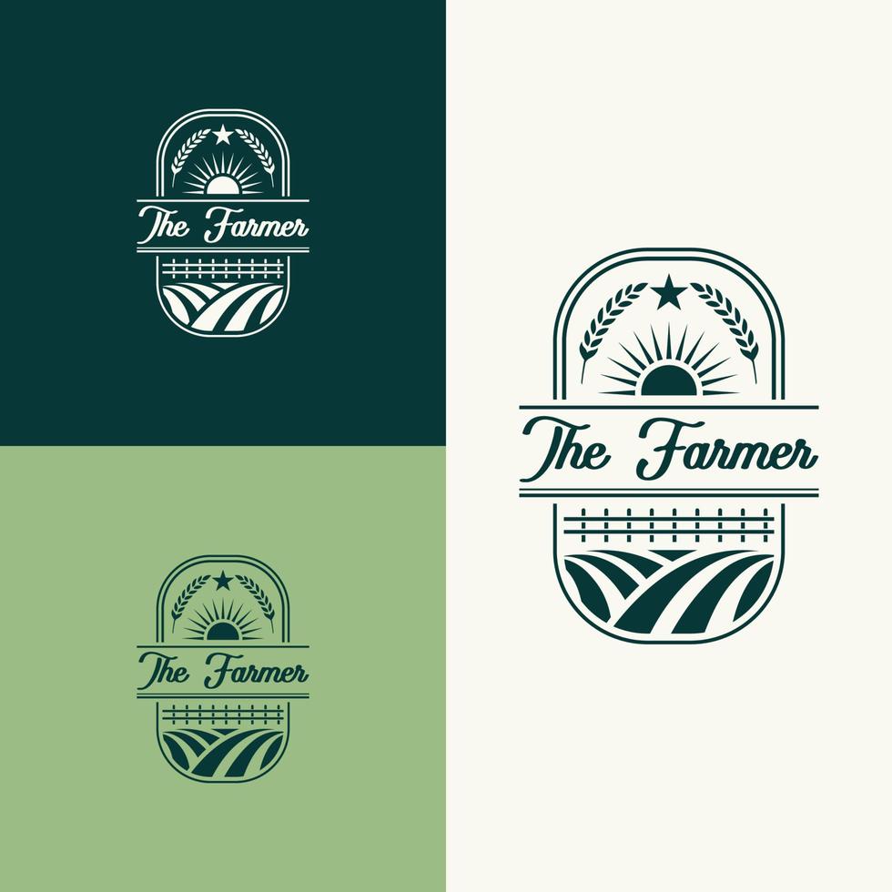 logotipo de agricultor vintage ou vetor de rótulo de fazenda