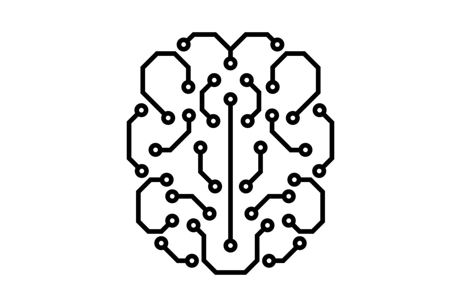 cérebro digital de microchip de inteligência artificial. ícone linear do circuito da placa de chip ai. símbolo de linha de processador de rede neural. sinal do sistema de computador do centro de cpu. tecnologia de dados futurista. vetor eps