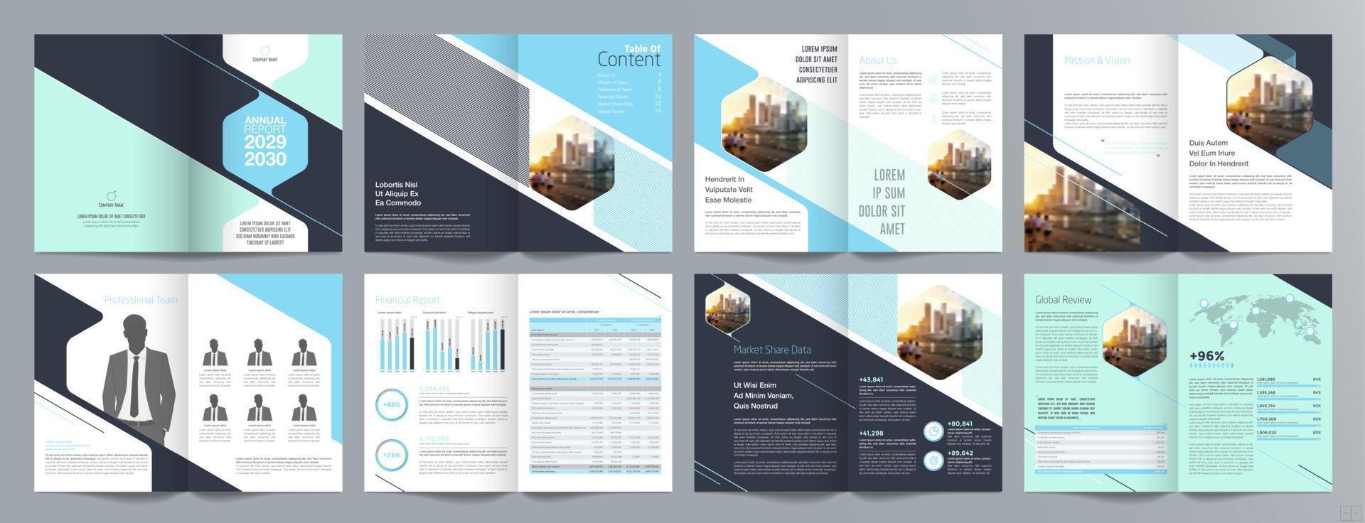 modelo de folheto de guia de apresentação de negócios corporativos, relatório anual, modelo de design de folheto de negócios geométrico plano minimalista de 16 páginas, tamanho a4. vetor