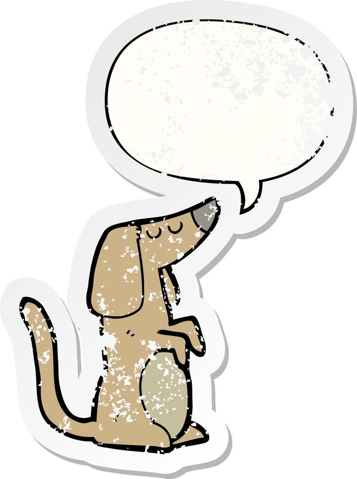 adesivo angustiado de cachorro de desenho animado e bolha de fala vetor
