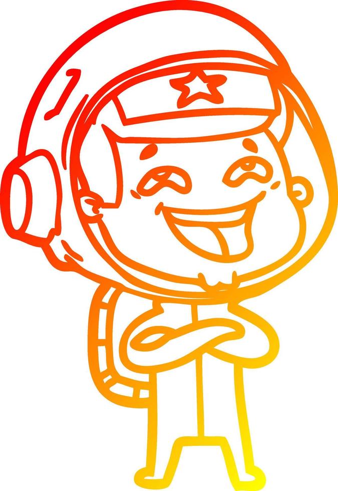 desenho de linha de gradiente quente desenho animado rindo astronauta vetor