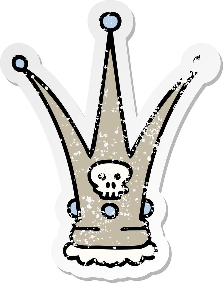adesivo angustiado de uma coroa de morte de desenho animado desenhada à mão peculiar vetor