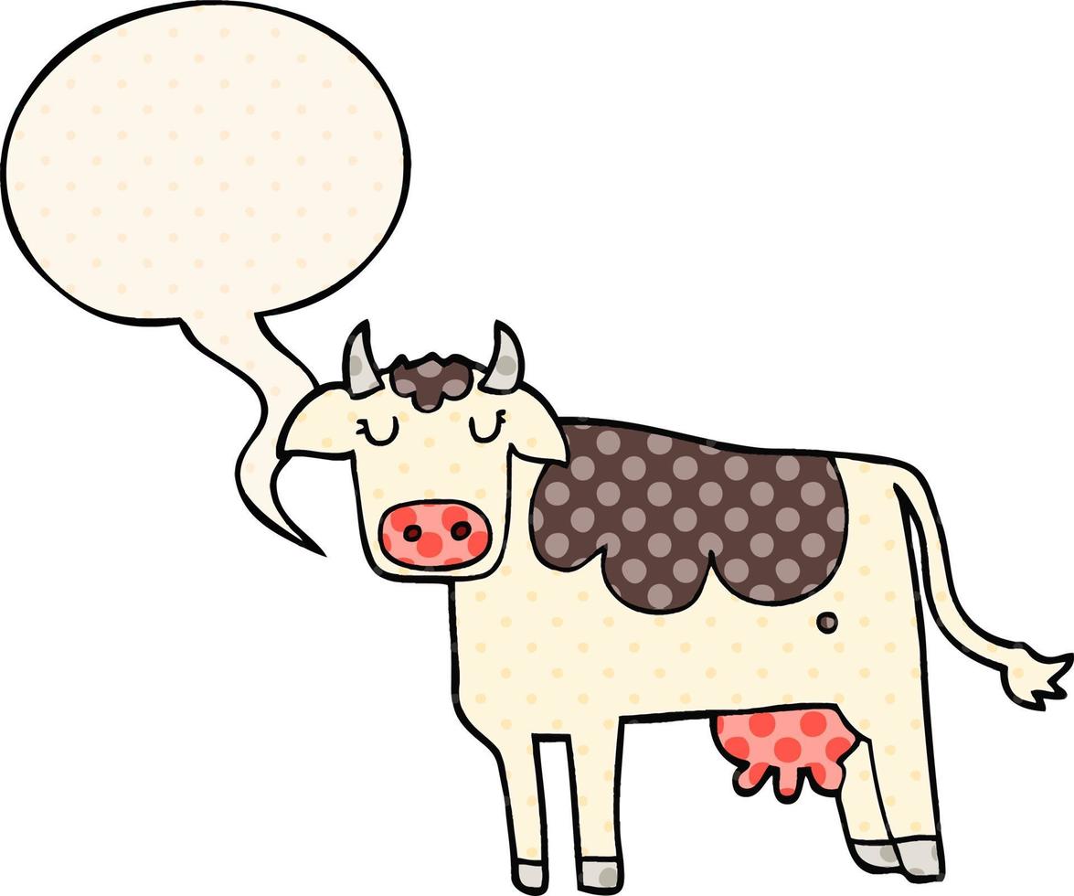 vaca de desenho animado e bolha de fala no estilo de quadrinhos vetor