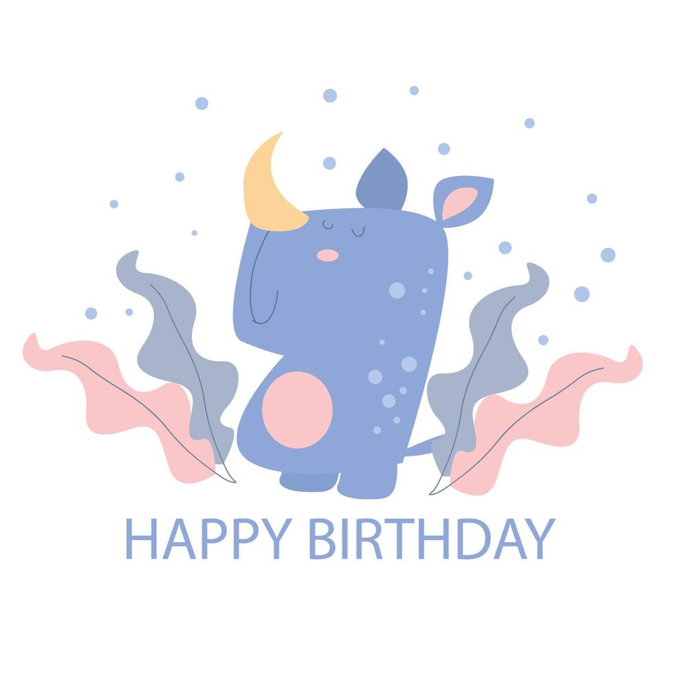 lindo cartão de feliz aniversário ilustração de personagem animal vetor