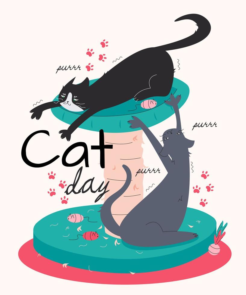 ilustração desenhada à mão para o dia mundial do gato vetor