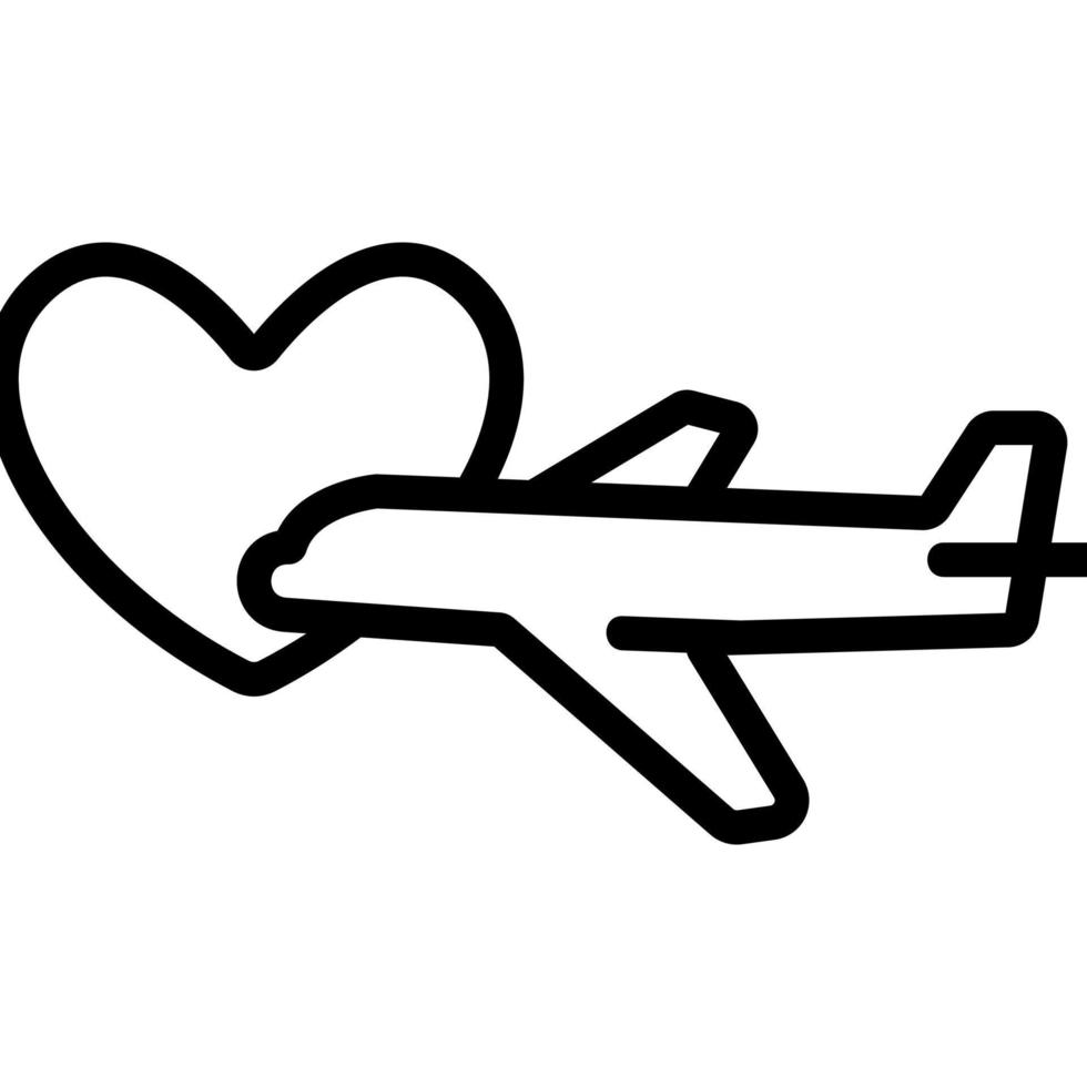 vetor de ícone de avião e coração. ilustração de símbolo de contorno isolado