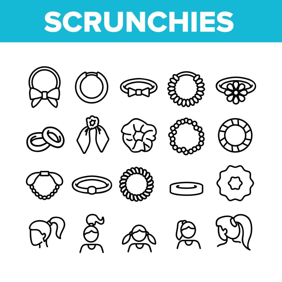conjunto de ícones de coleção de bandas de scrunchies de cabelo vetor
