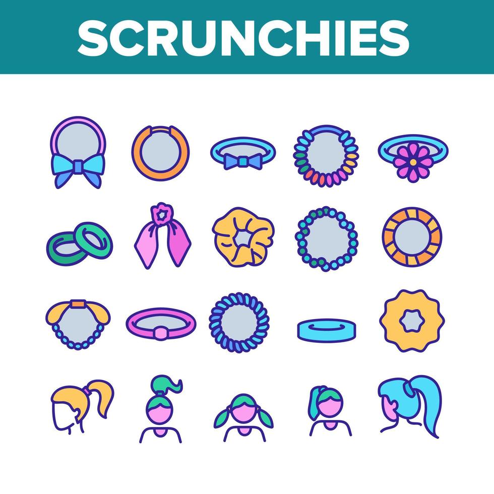 conjunto de ícones de coleção de bandas de scrunchies de cabelo vetor