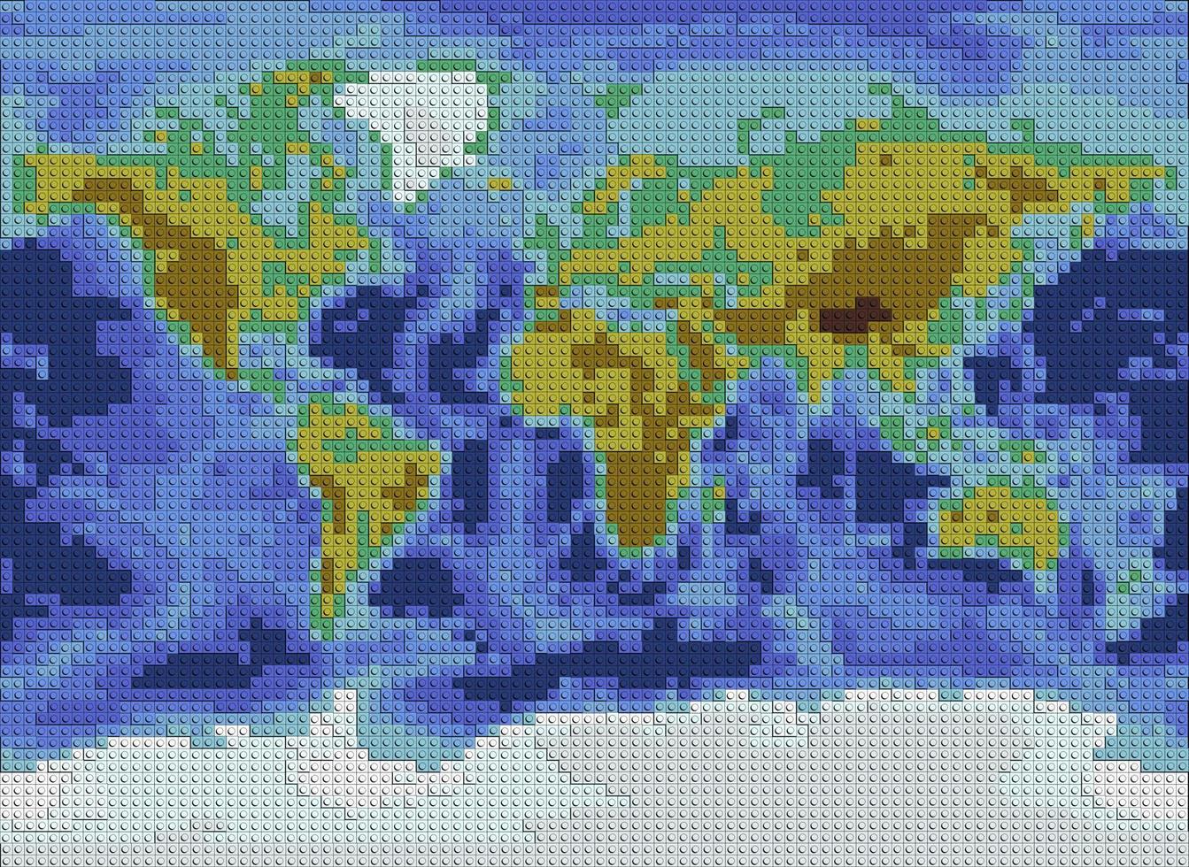 mapa do mundo de muitos tijolos de brinquedo vetor