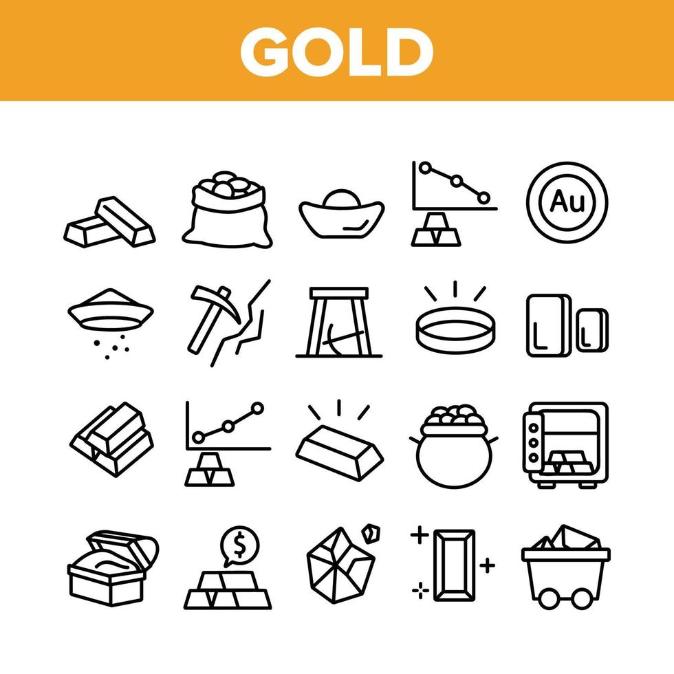 conjunto de ícones de coleção de metal de joias de ouro vetor