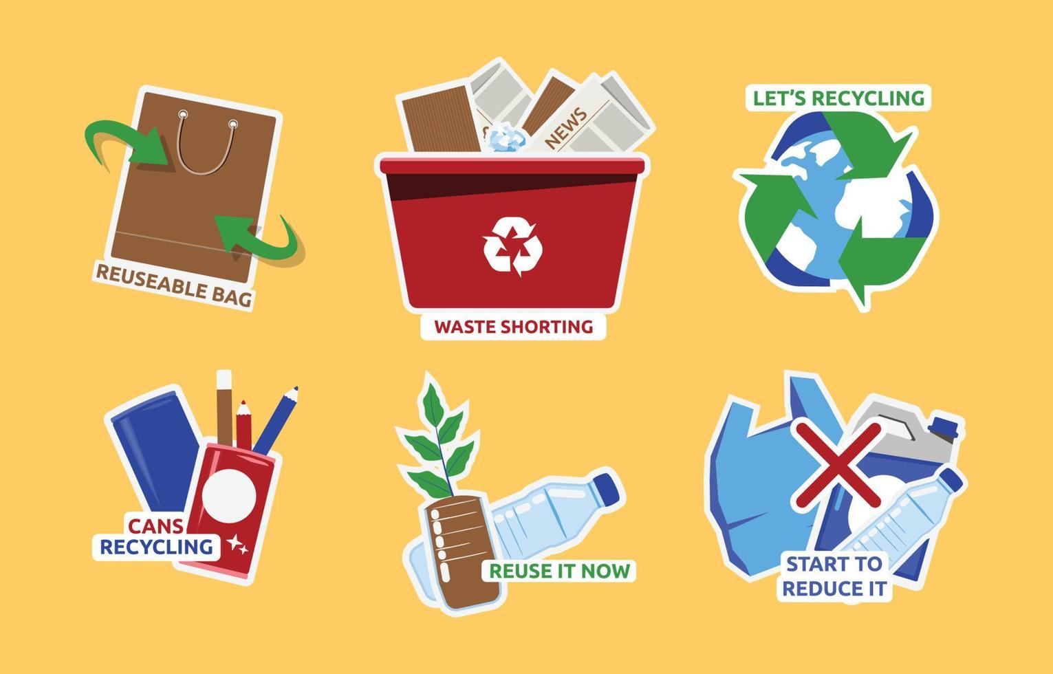 reciclar em casa reutilizar reduzir o adesivo de resíduos vetor