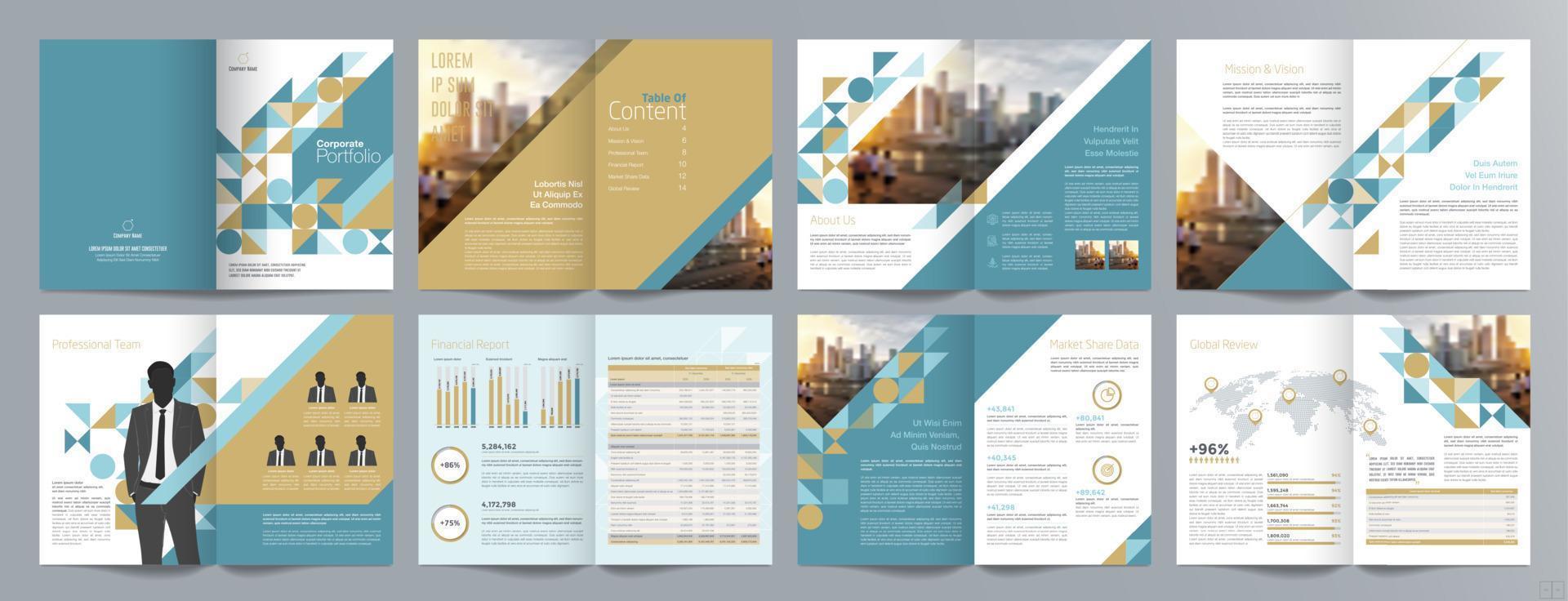 modelo de folheto de guia de apresentação de negócios corporativos, relatório anual, modelo de design de folheto de negócios geométrico plano minimalista de 16 páginas, tamanho a4. vetor