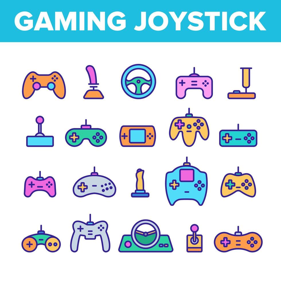 conjunto de ícones de linha de cores de vetor de joystick de jogos