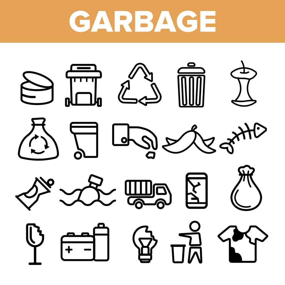 ícones de vetor linear de reciclagem de lixo definir pictograma fino