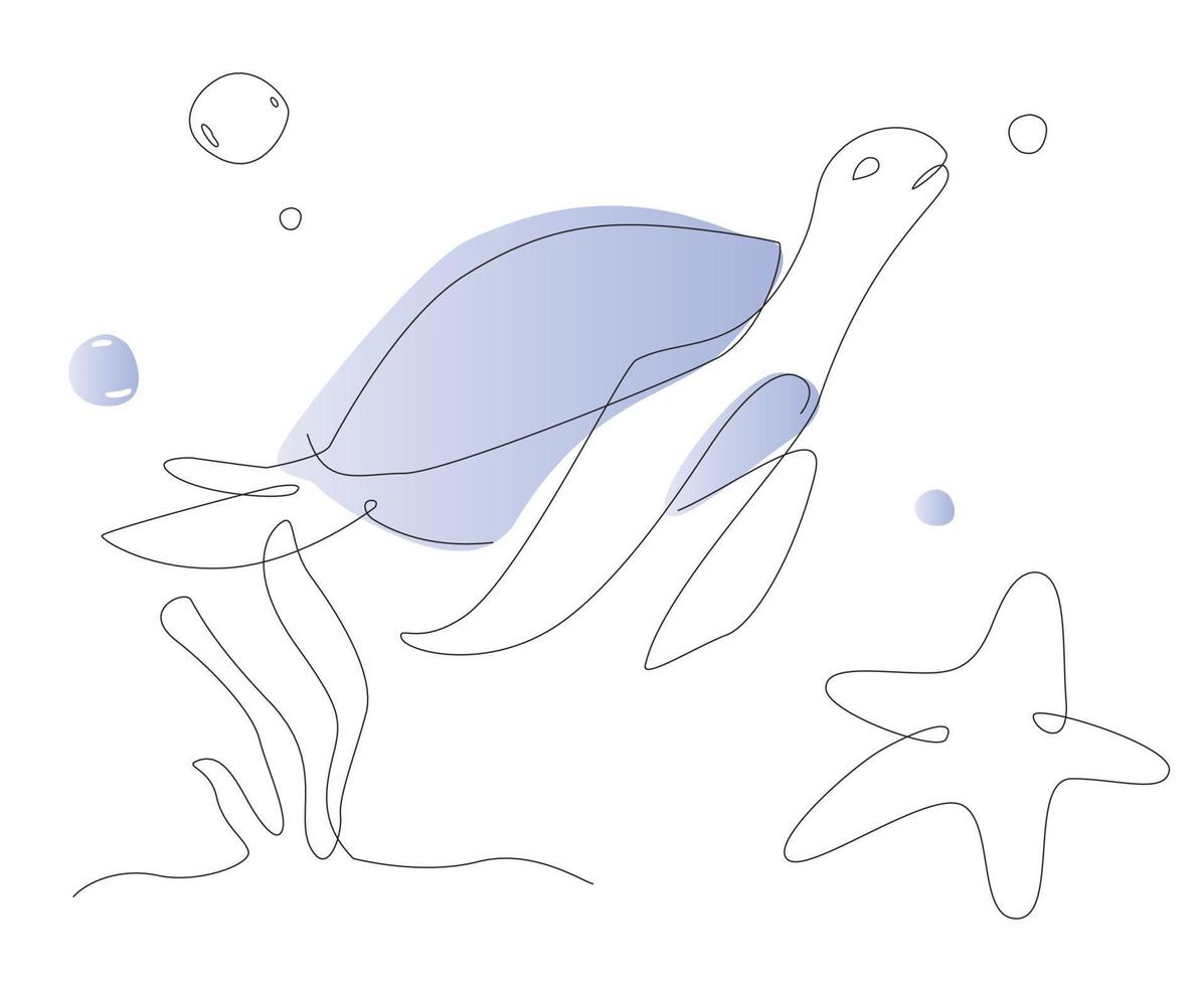 uma ilustração de tartaruga de linha. vetor de arte de linha de vida marinha. contorno de tartarugas fofas