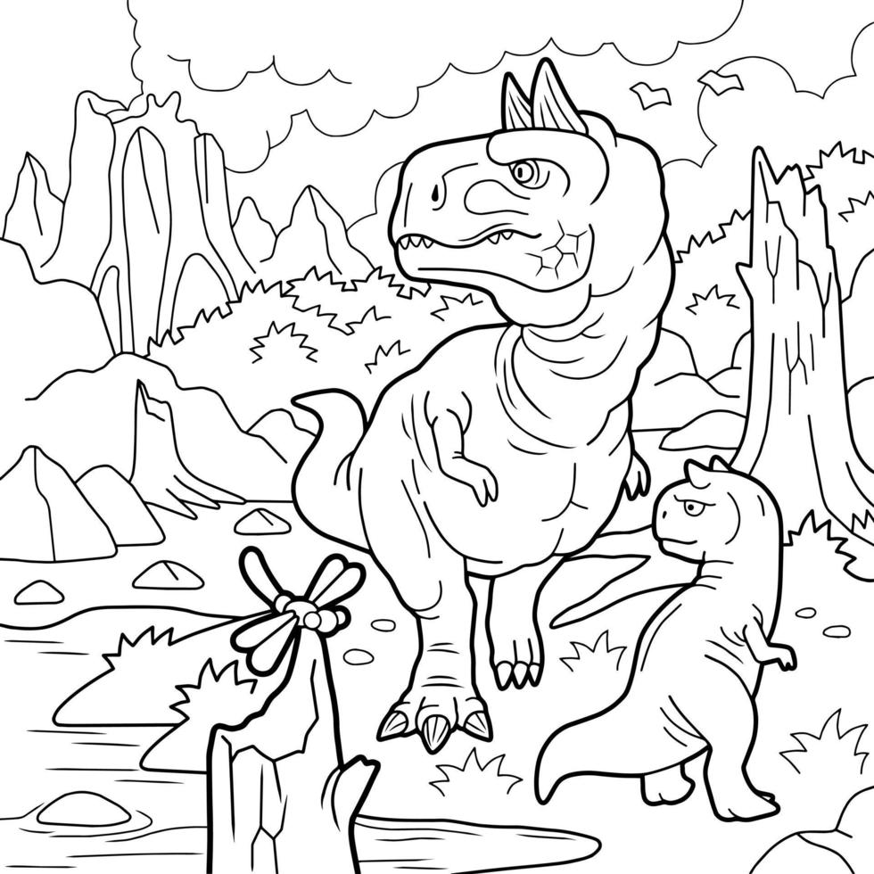 livro de colorir de dinossauro pré-histórico dos desenhos animados vetor