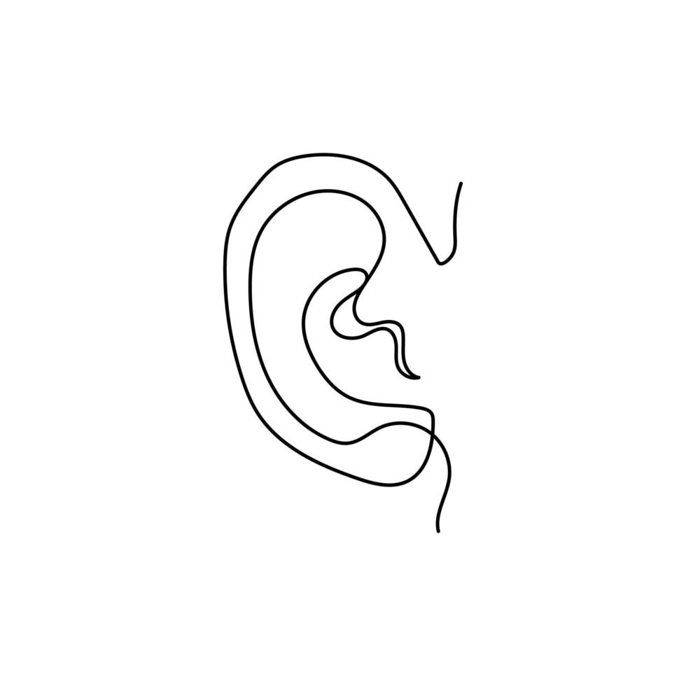 design de vetor de ilustração de linha contínua única de ouvido
