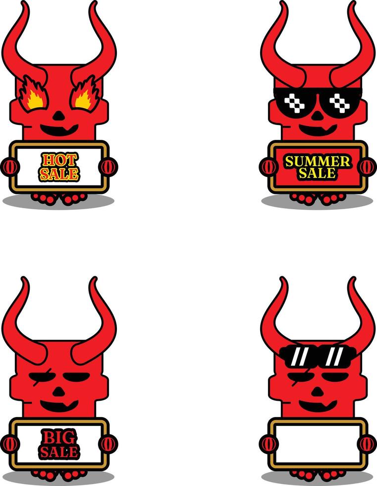 personagem de mascote de vetor de desenho animado diabo vermelho crânio bonito conjunto de pacotes de venda de verão