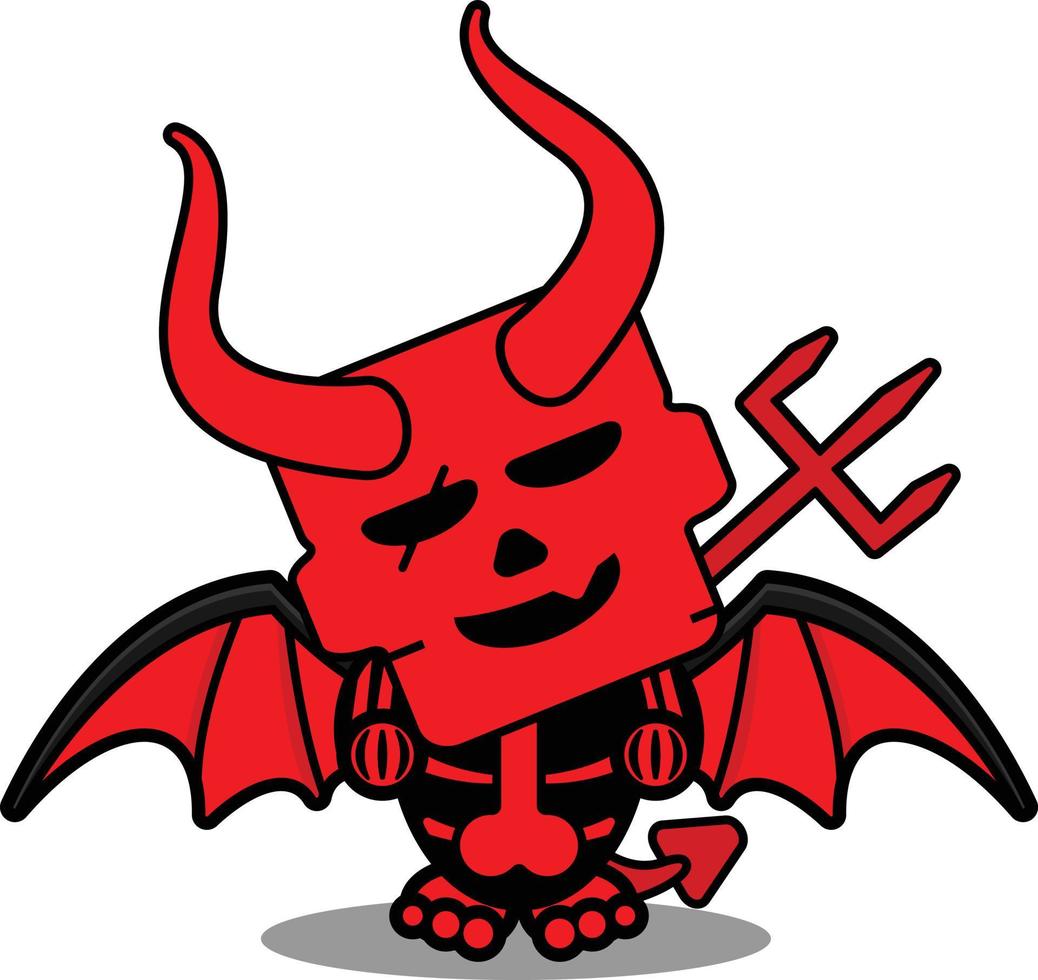 personagem de mascote de vetor de desenho animado crânio de diabo vermelho zumbi ambulante bonito