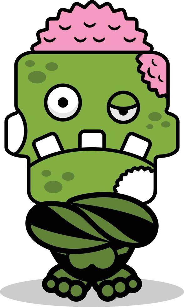 desenho vetorial fofo crânio verde zumbi personagem mascote de halloween legal vetor
