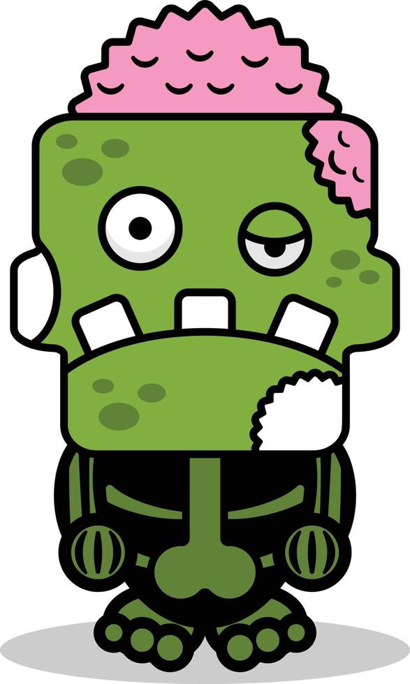 personagem de mascote de halloween de zumbi de caveira verde bonito de desenho vetorial vetor