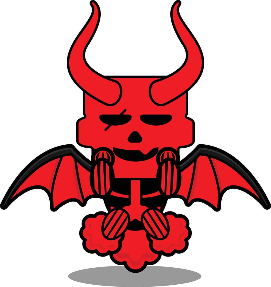 personagem de mascote de vetor de desenho animado diabo vermelho crânio fofo peido foguete