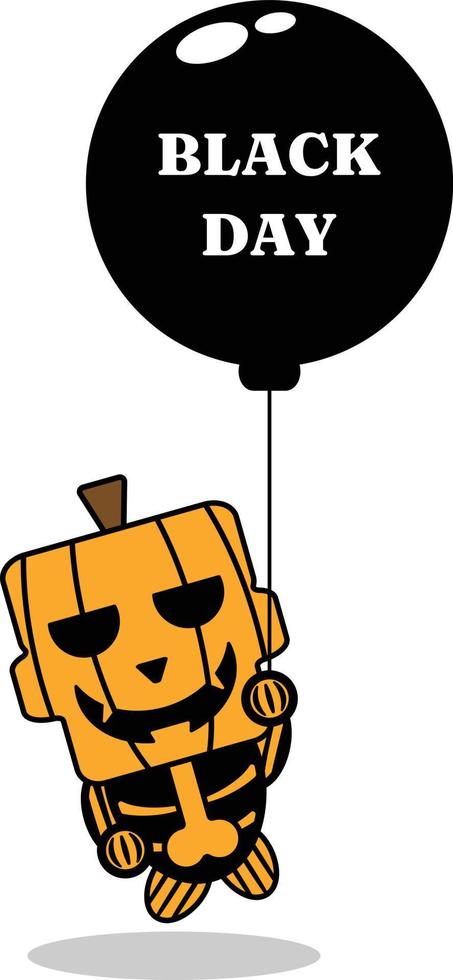personagem de mascote de abóbora de halloween desenho animado crânio bonito balão de sexta-feira negra vetor