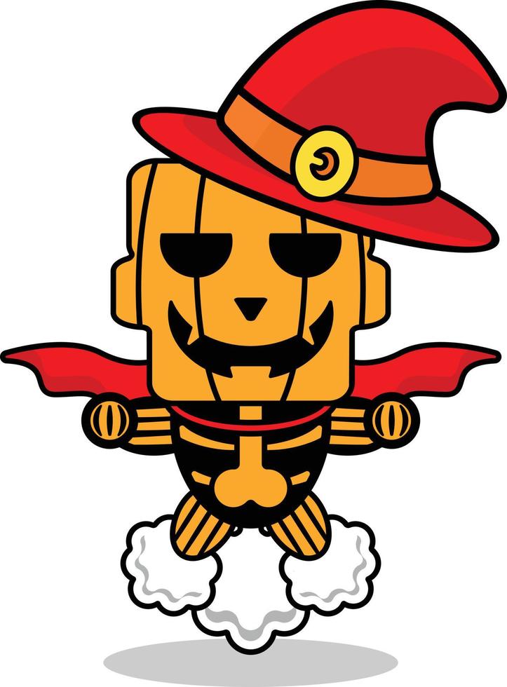 vetor personagem de mascote de abóbora de desenho animado halloween peido de caveira fofa voando
