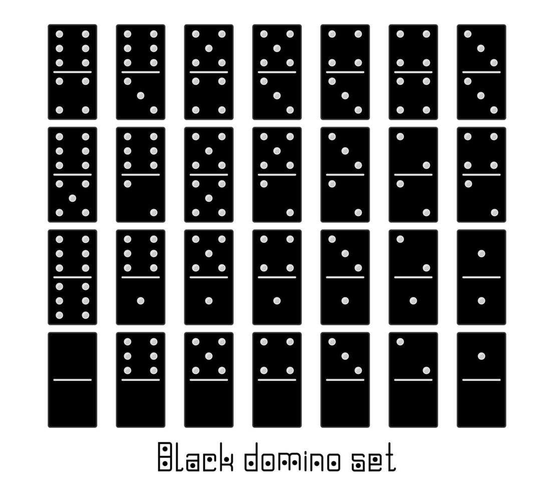 dominó realista conjunto completo de 28 peças planas para jogo. coleção negra. elemento gráfico de conceito abstrato, conjunto de ícones de jogos de efeito dominó vetor