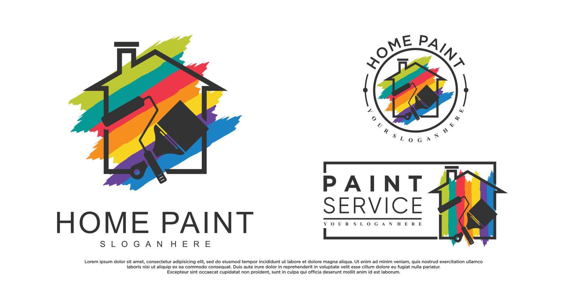 definir design de logotipo de pintura em casa de coleção com elemento de pincel e vetor premium de cor criativa
