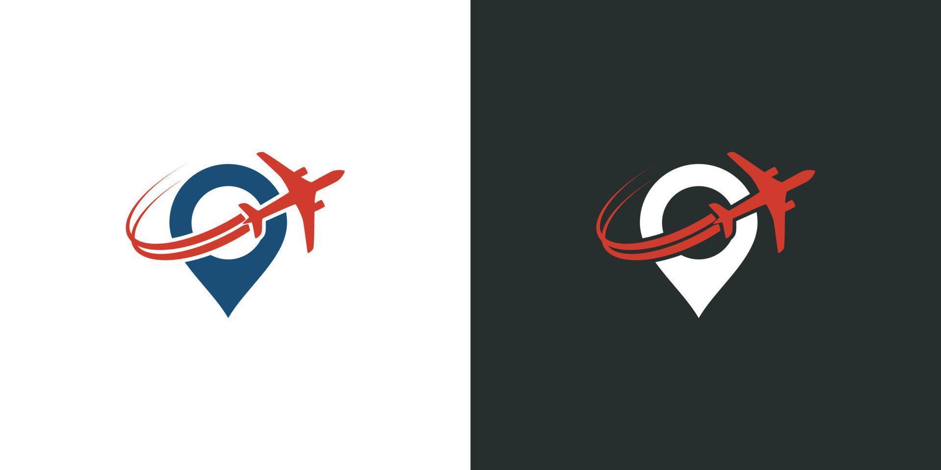logotipo de viagem com logotipo de avião de alfinete vetor